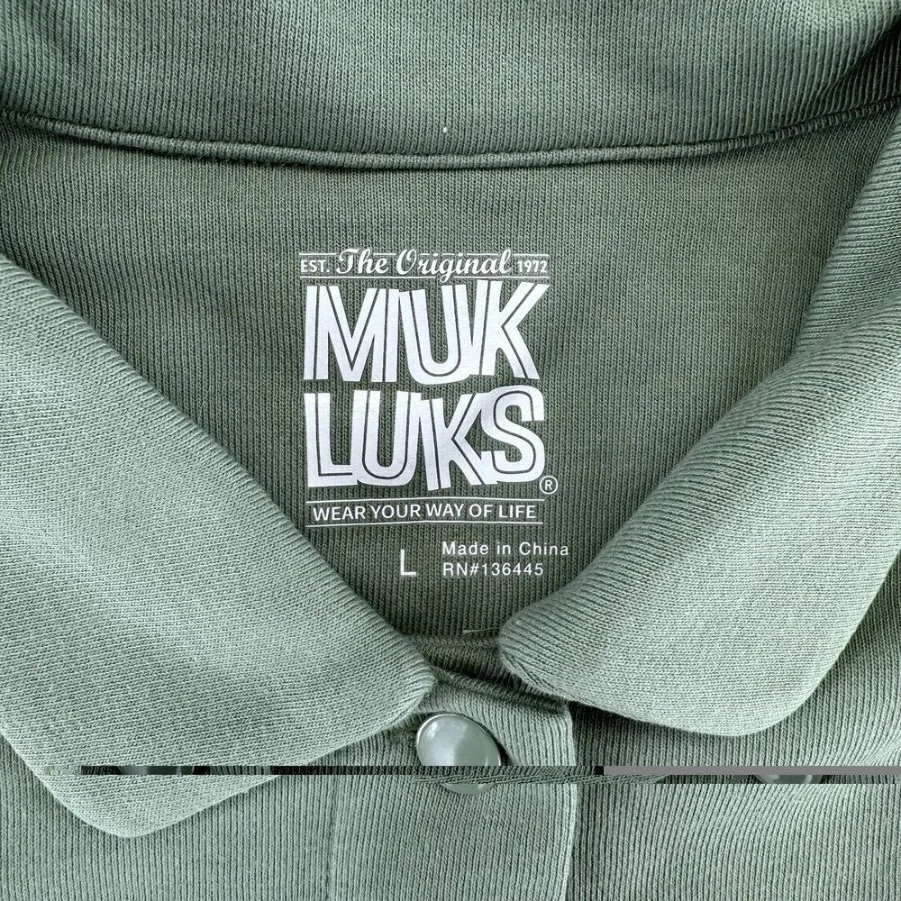 Muk Luks French Terry Cargo Utility Topper Sweater Size Large Army Green